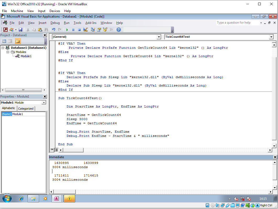 GetTickCount64 in 32Bit Access / Windows