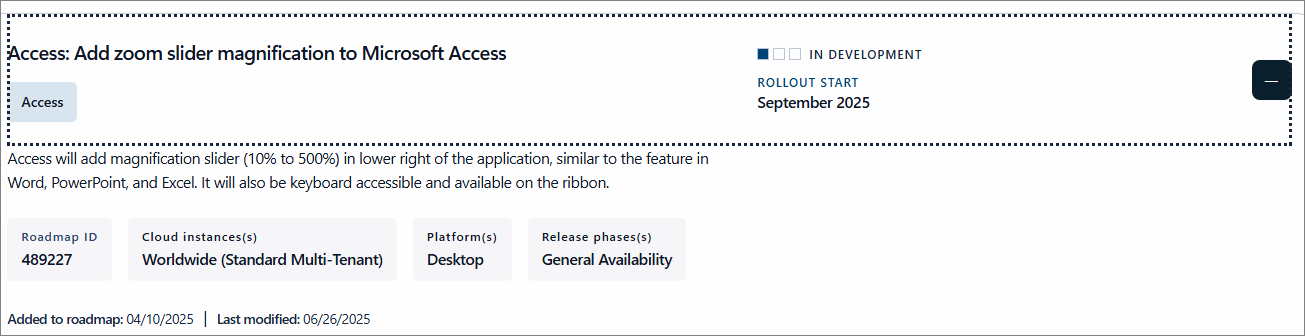 Access Roadmap Apr 2025 - Item 1