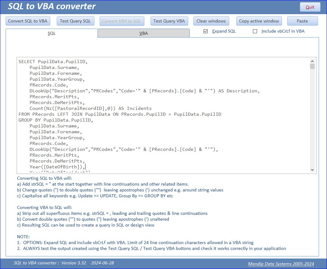 SQL2VBA