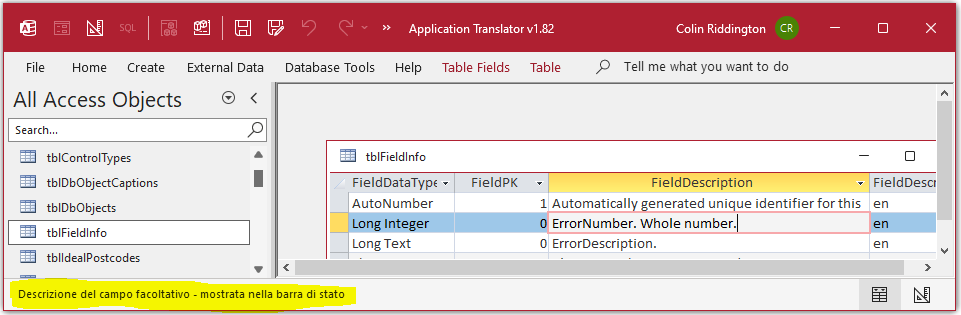 FieldDescriptionTextStatusBarIt