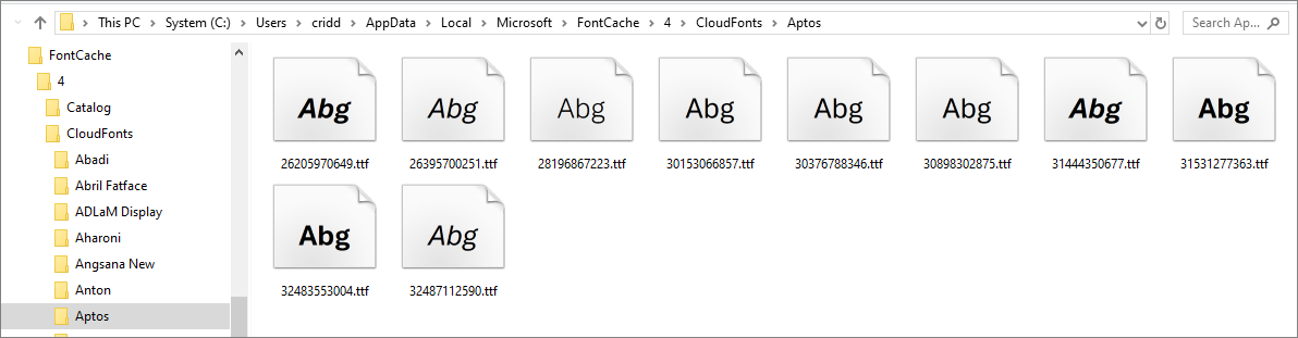 Aptos Fonts Folder