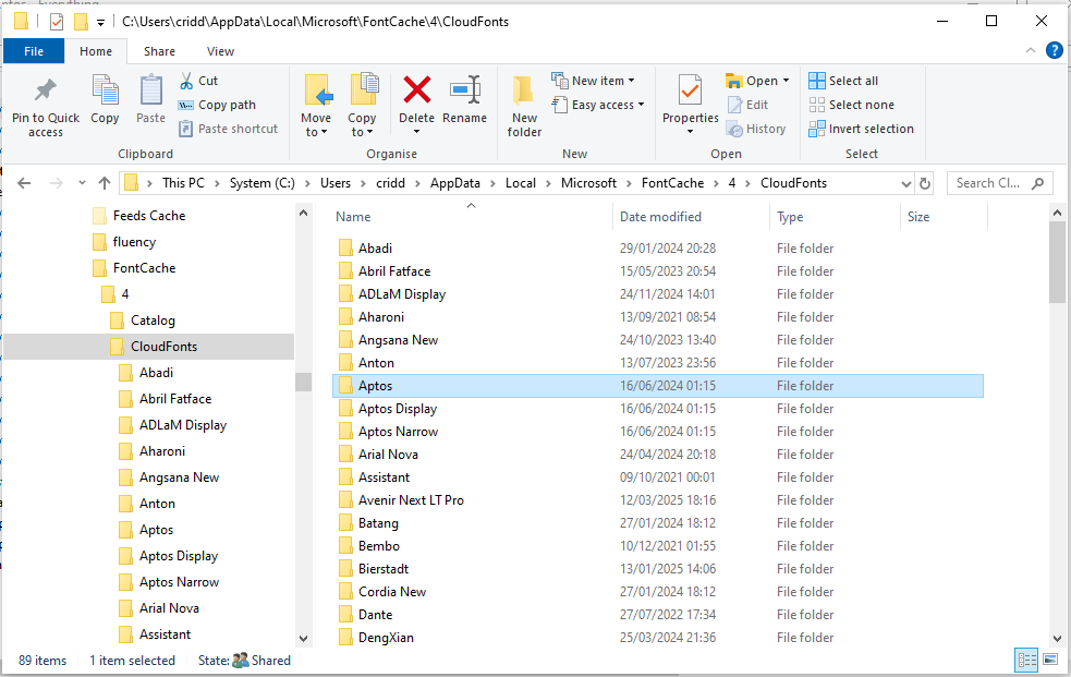 Cloud Fonts Folder