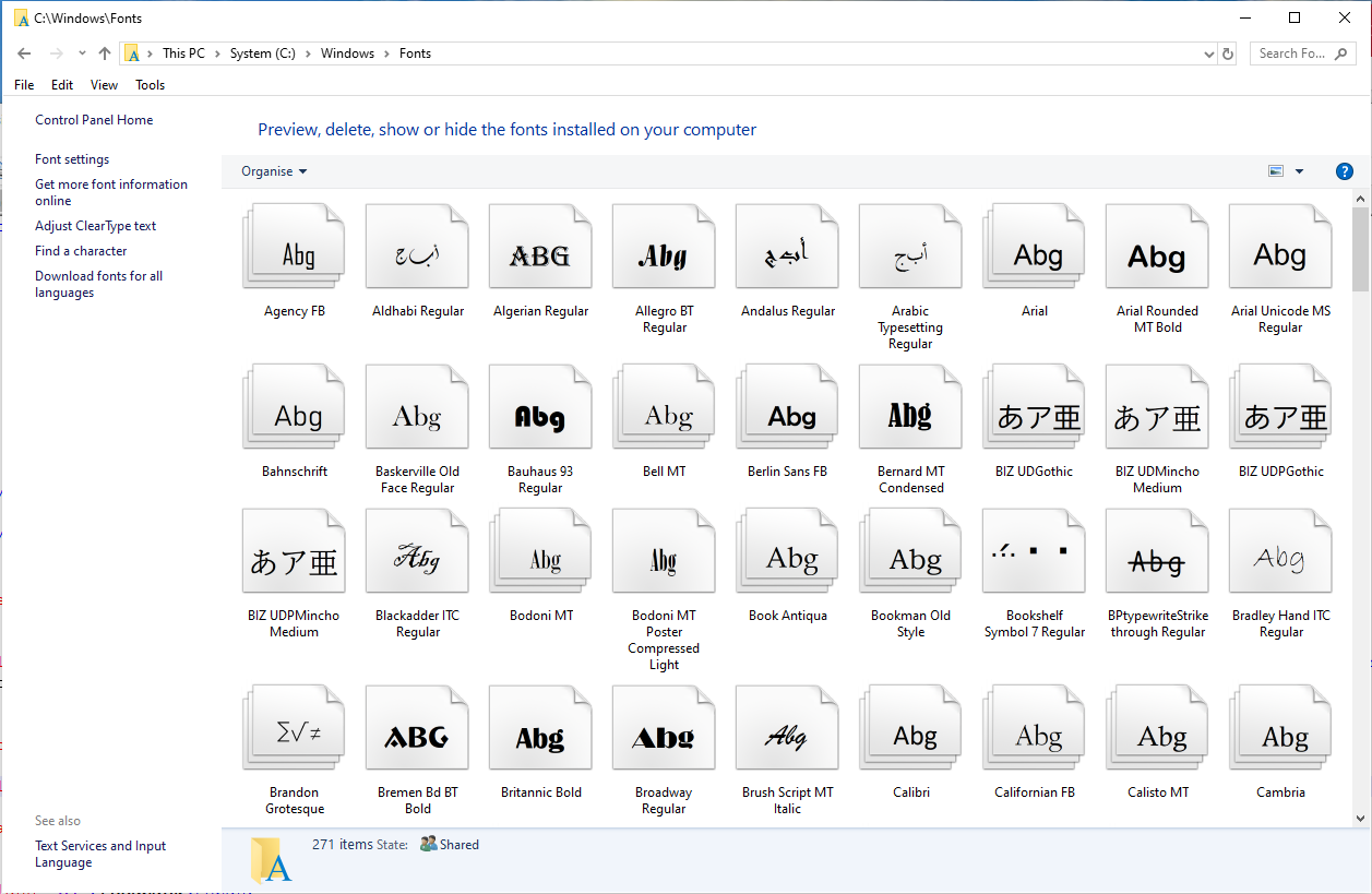 Windows Fonts Folder
