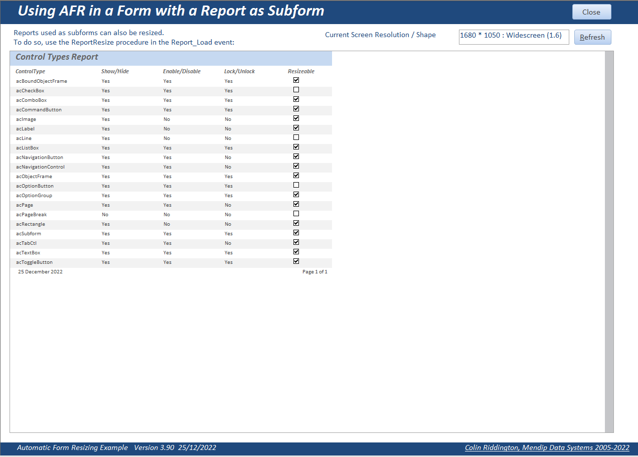 ReportSubformNoAFR