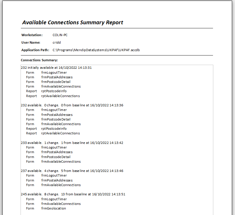 AvailableConnectionsReport