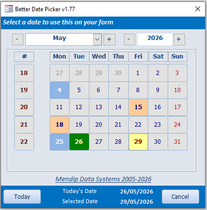 Holidays & Events Control Tip Text