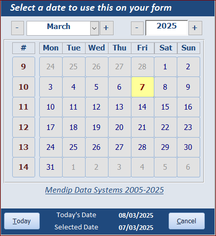 Date Picker with Week Numbers