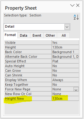 Form Section Property - HeightNew