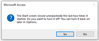 Start Screen Close Error
