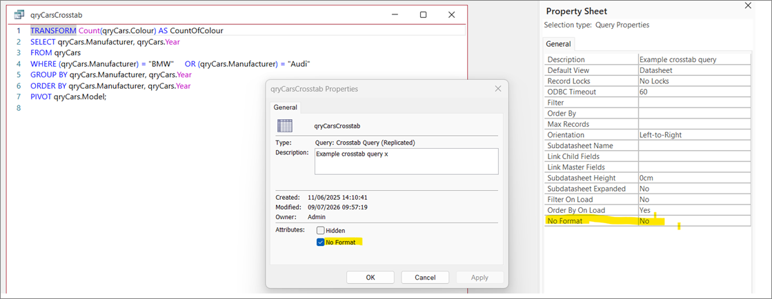 Query No Format Property Bug