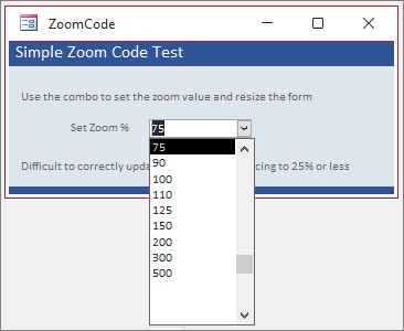 Zoom Combo Dropdown at 75%