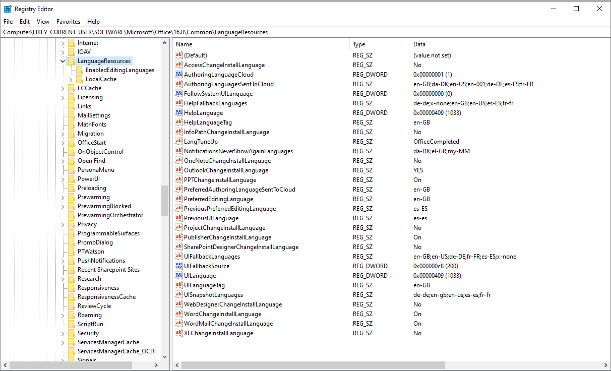 Registry Language Resources