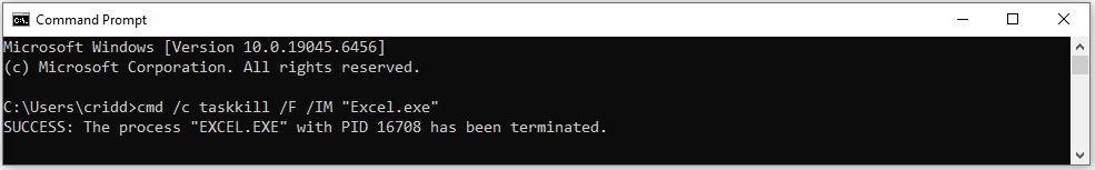 Excel terminated with TaskKill