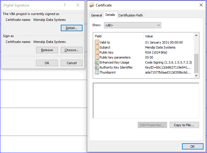 Digital Certificate Details Info