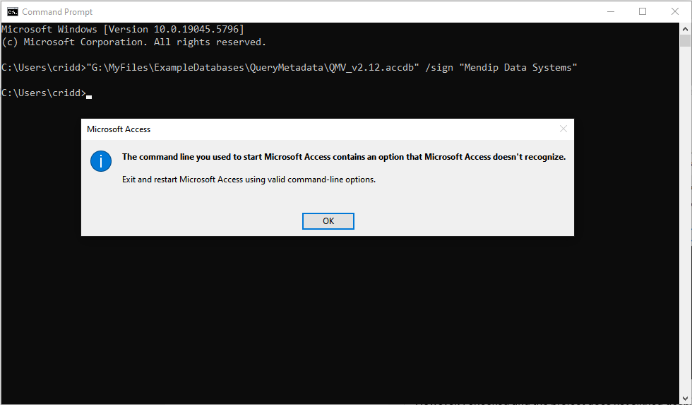 Command Line Sign Error