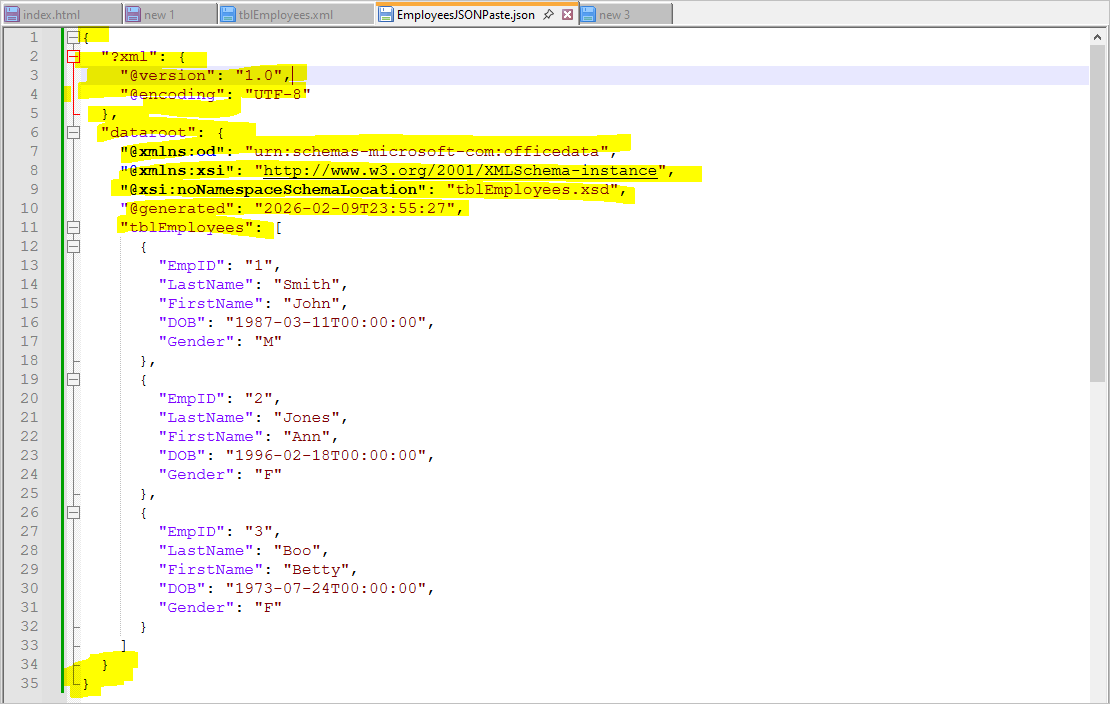 Employees JSON Paste Output