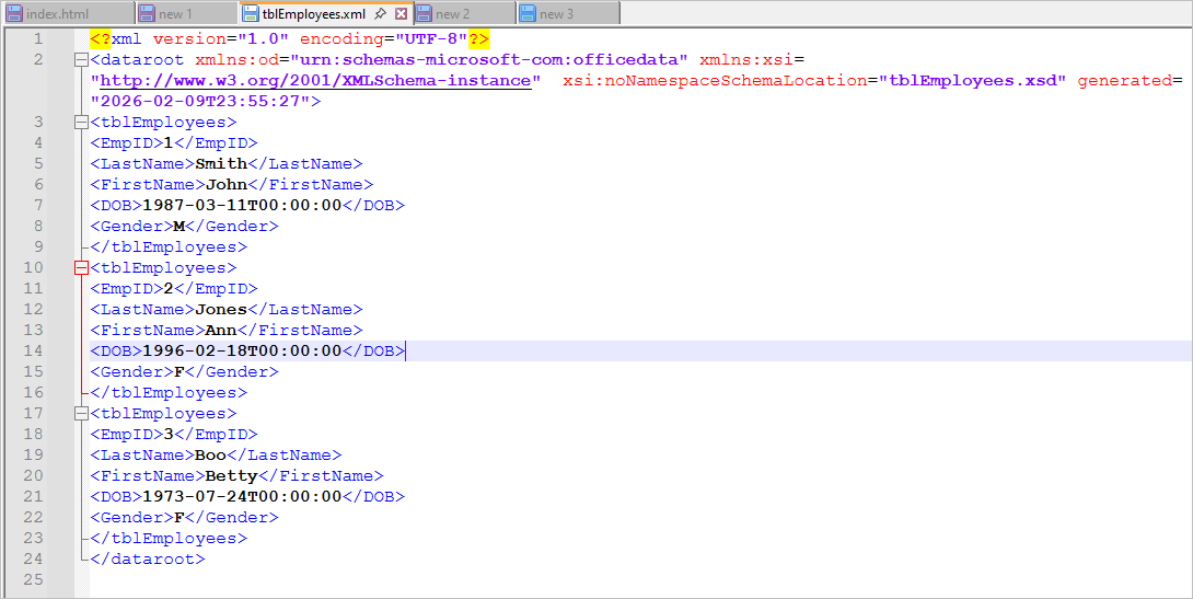 Employees XML Output