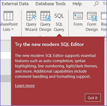 SQL Editor Teaching Callout