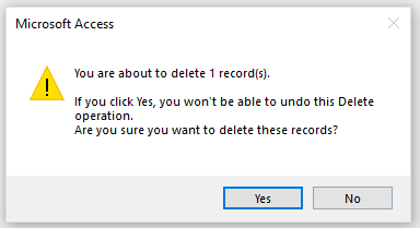 Old Style Delete Record Message Box - Colorful theme