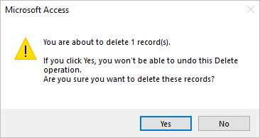 Old Style Delete Record Message Box - Black theme