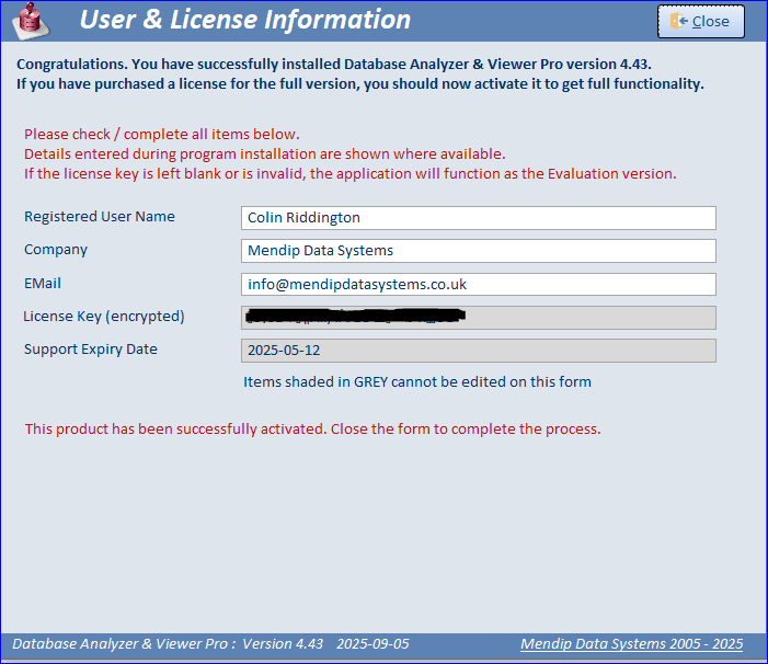 License Info Form