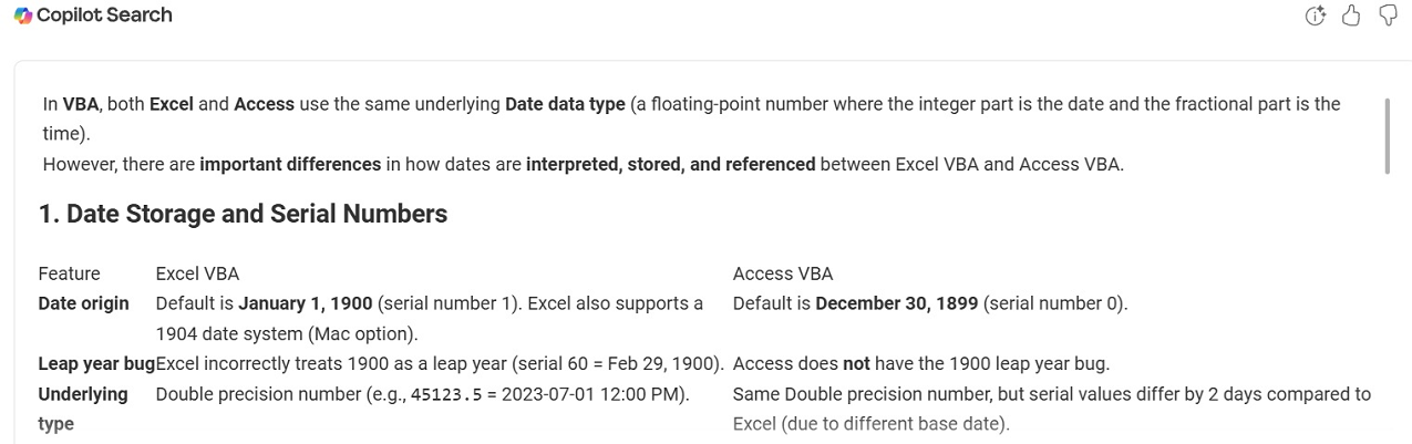 Access / Excel date differences