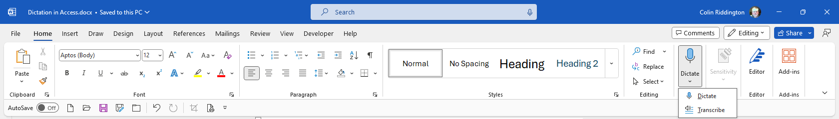 Dictation Menu Item