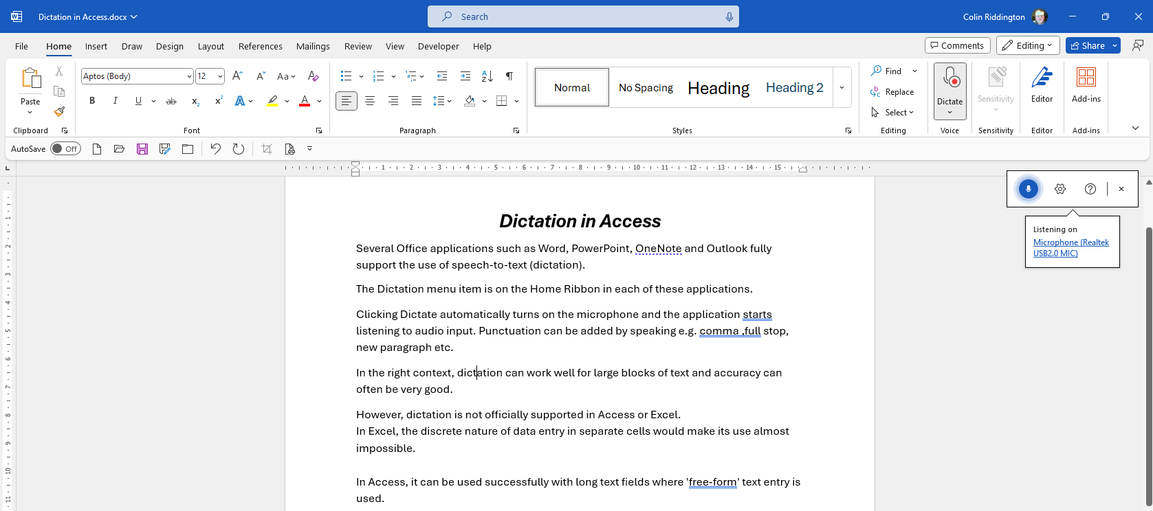 Dictation In Use