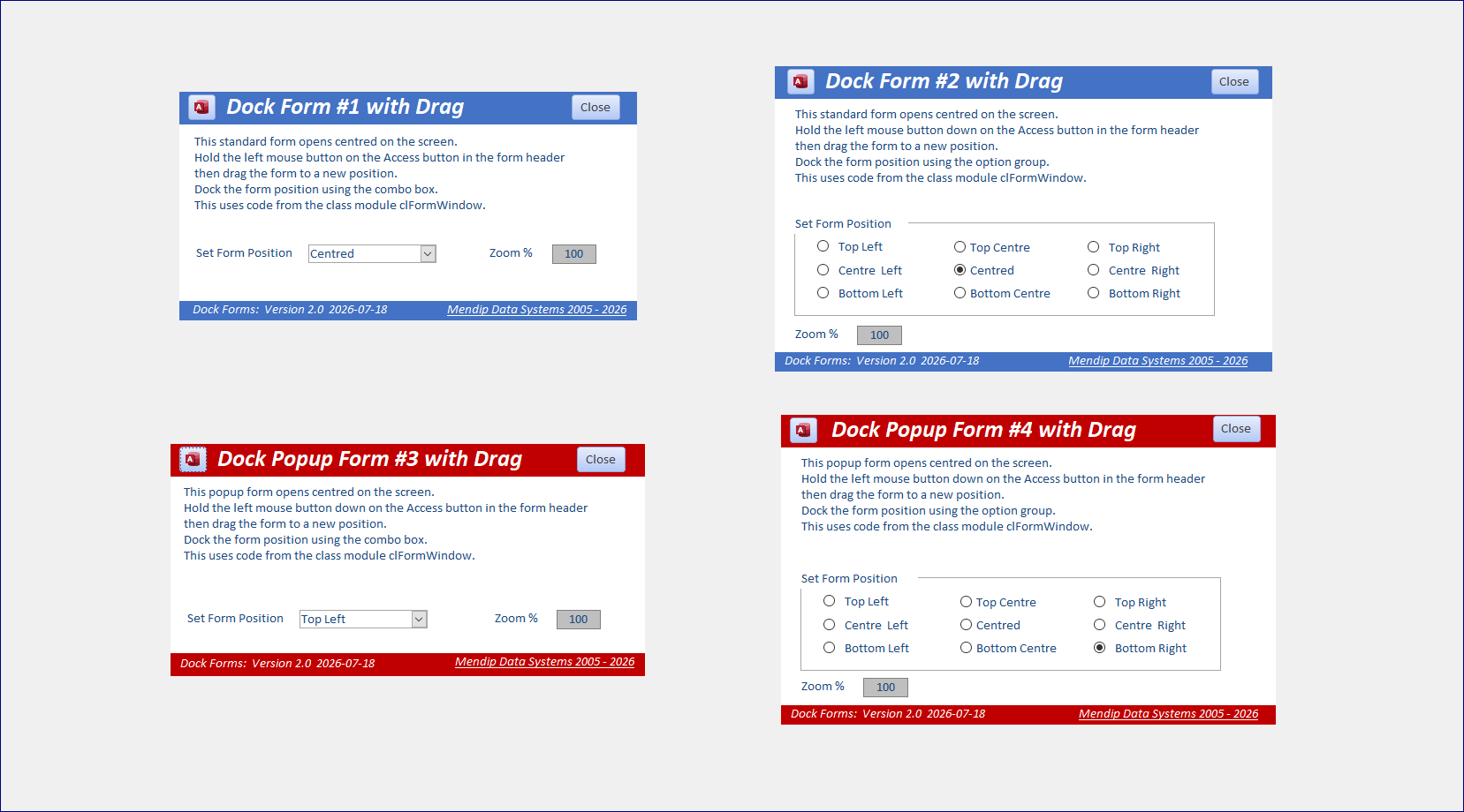 Two Borderless Forms with Position Selectors