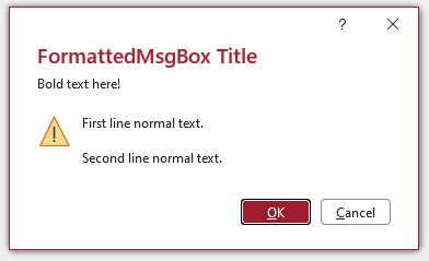 New Style FormattedMsgBox (HelpFile / Context included) - Access 365