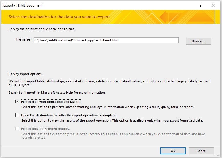 ExportHTMLWizardFormatting