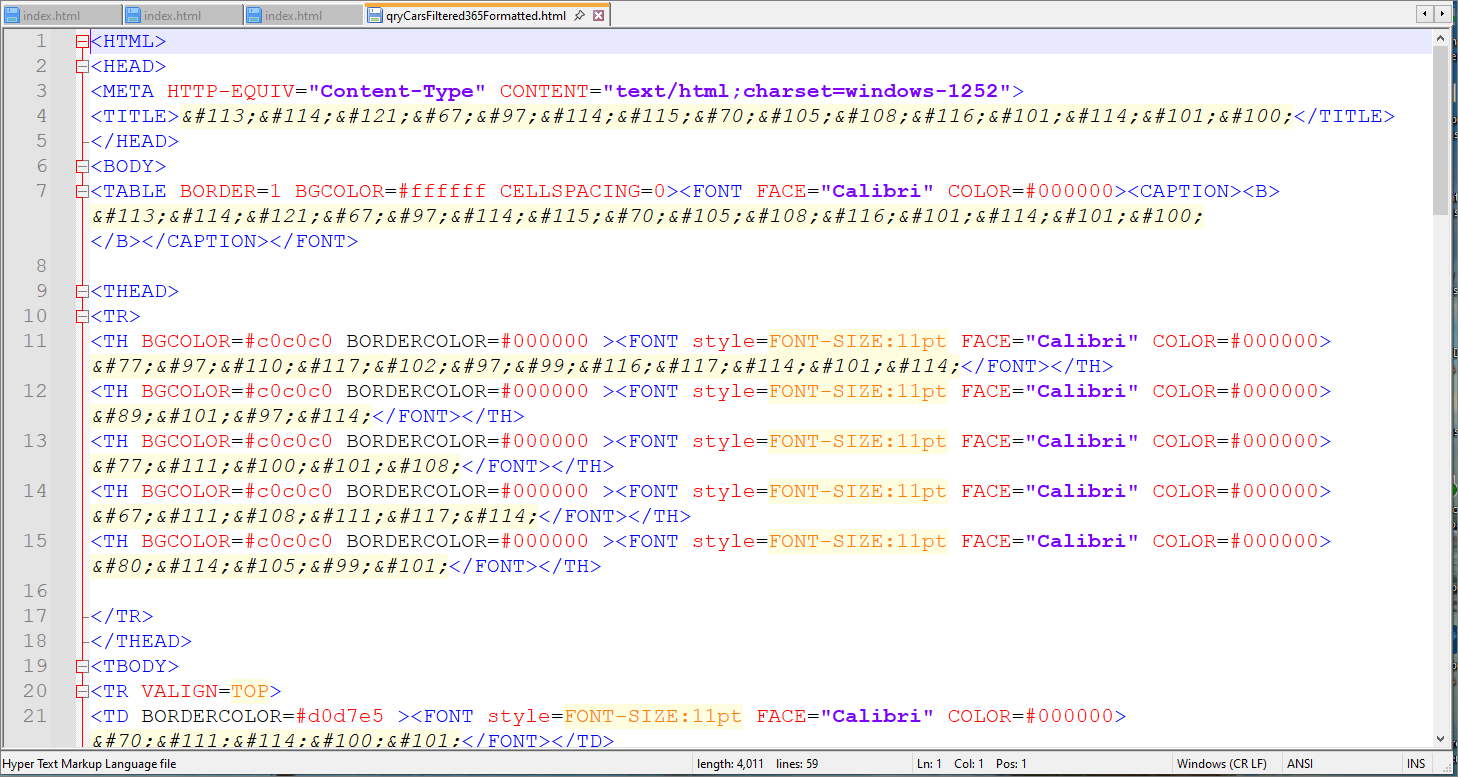 ExportQueryFormattedHTML