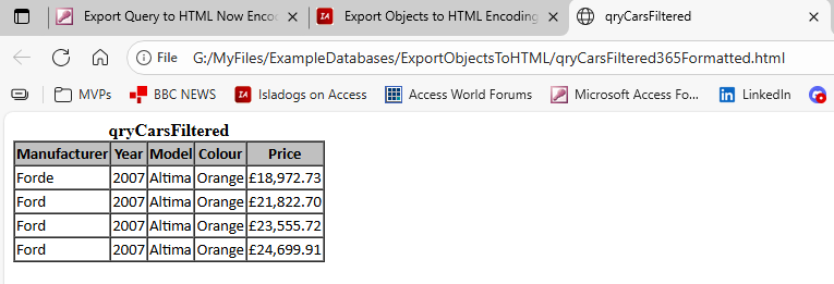 ExportQueryFormattedHTMLOutput