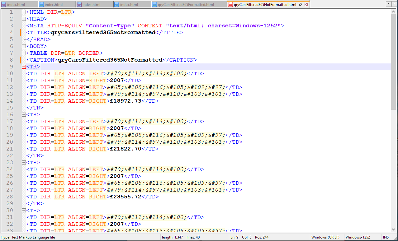 ExportQueryNotFormattedHTML