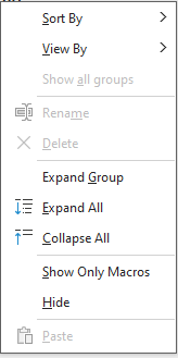 Navigation Pane Group Context Menu