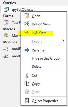 Nav Pane Query Context Menu