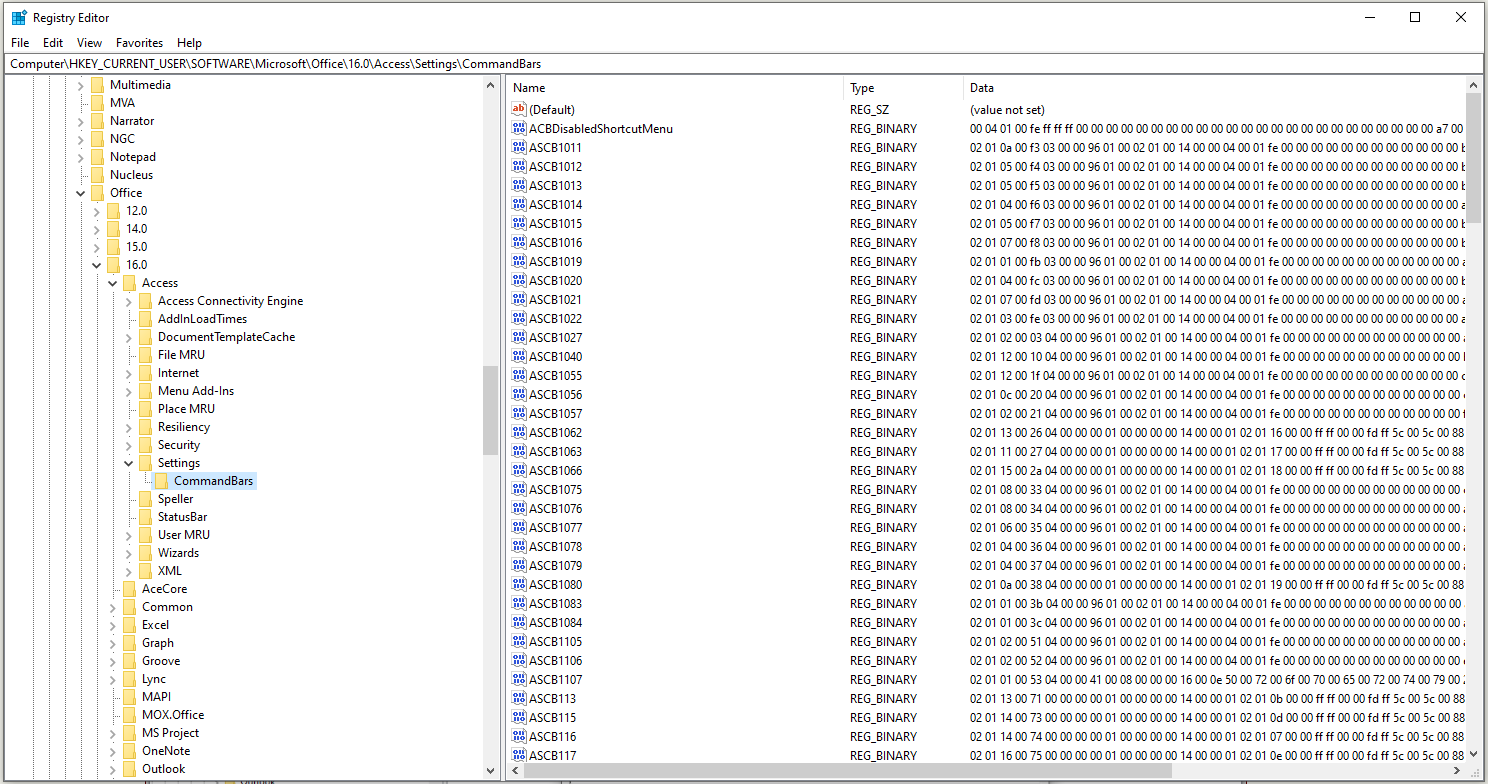 CommandBars in Registry