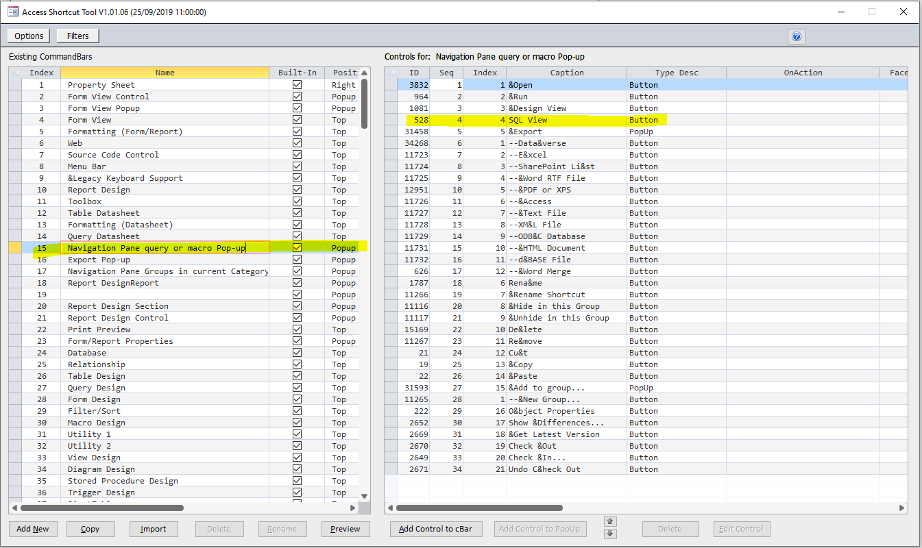 Shortcut Tool Menu