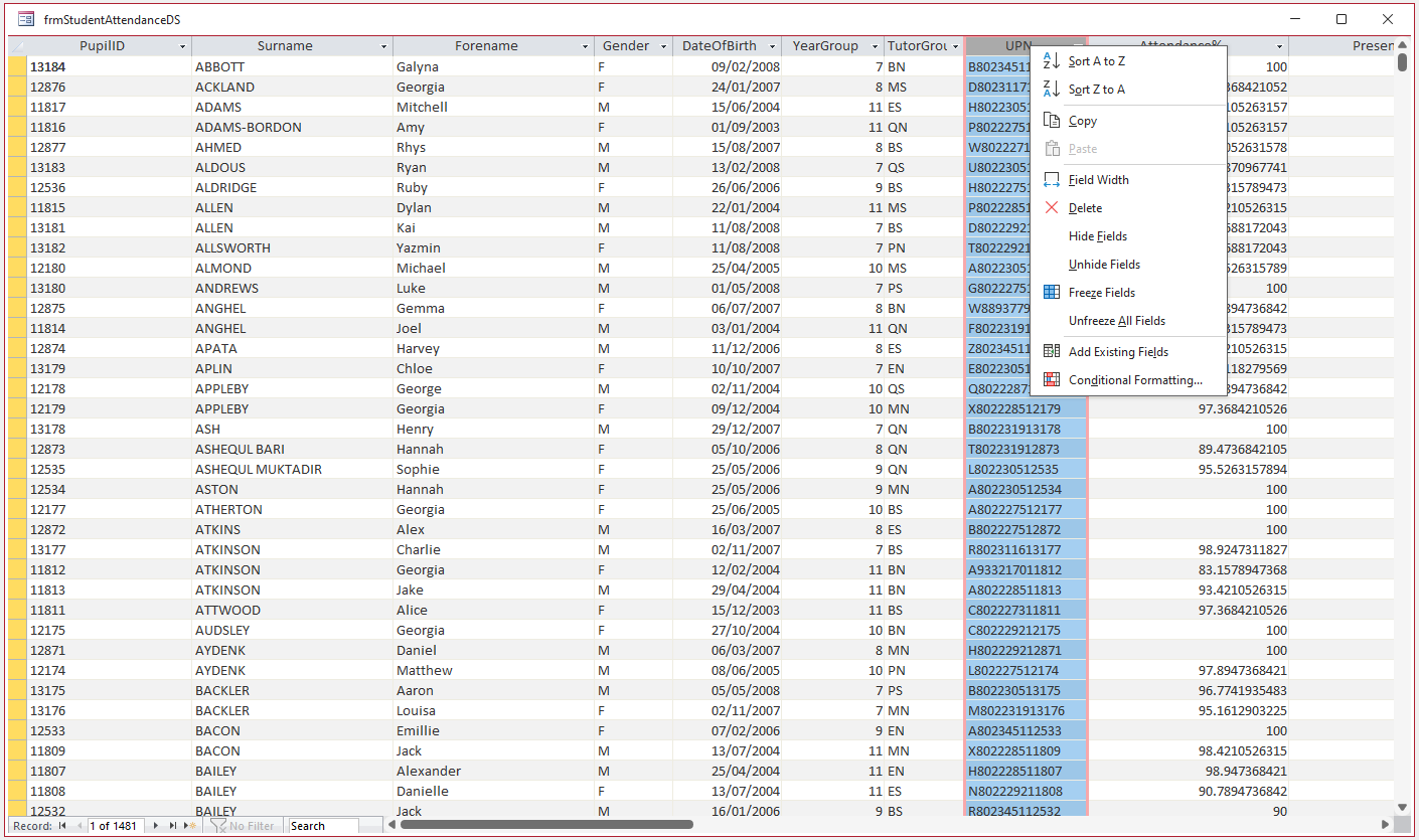 DatasheetHideColumns