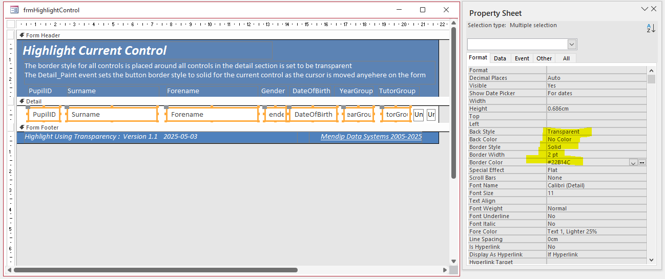 Highlight Current Control Design View