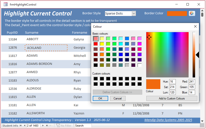 Select Border Color - Current Control