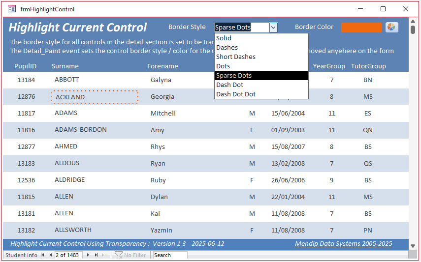 Select Border Style - Current Control