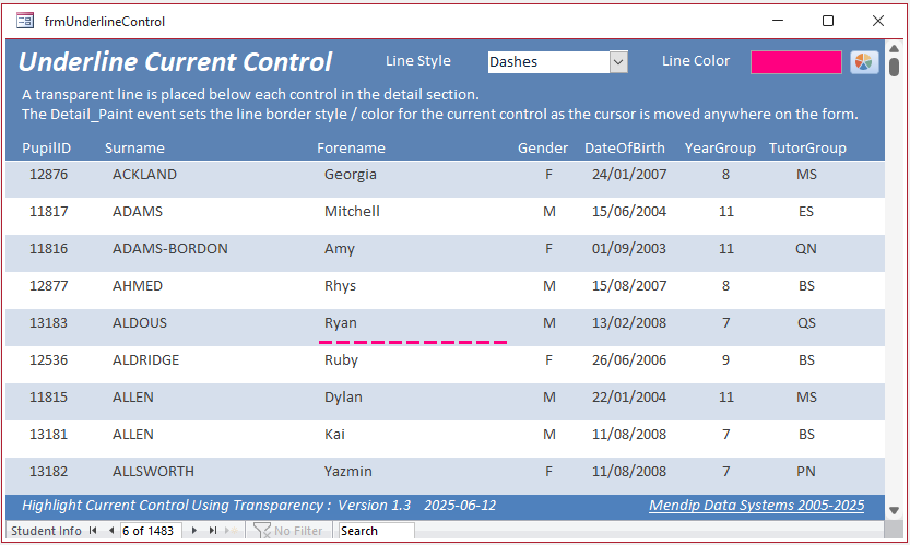 Select Line Style / Color -  Current Control #1