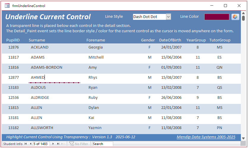 Select Line Style / Color -  Current Control #2