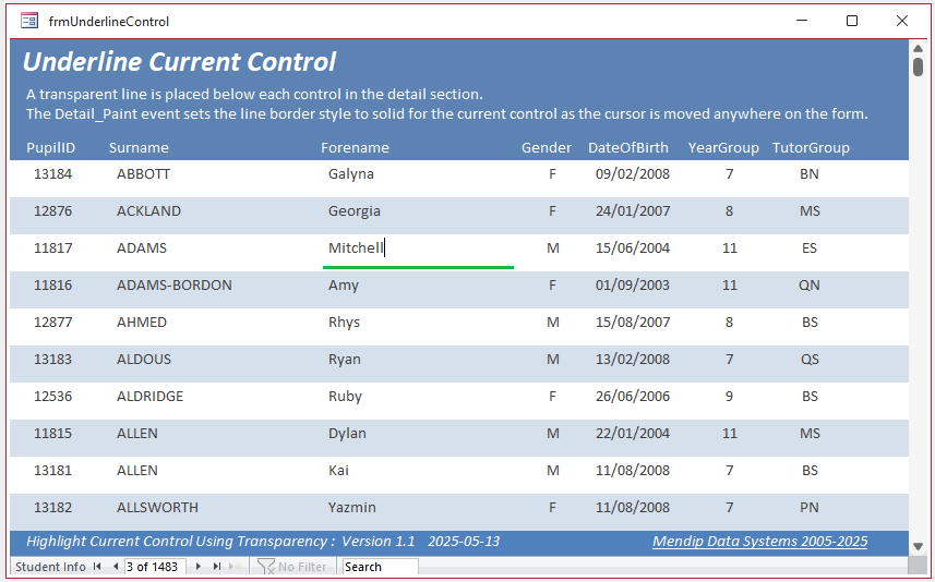 Underline Current Control