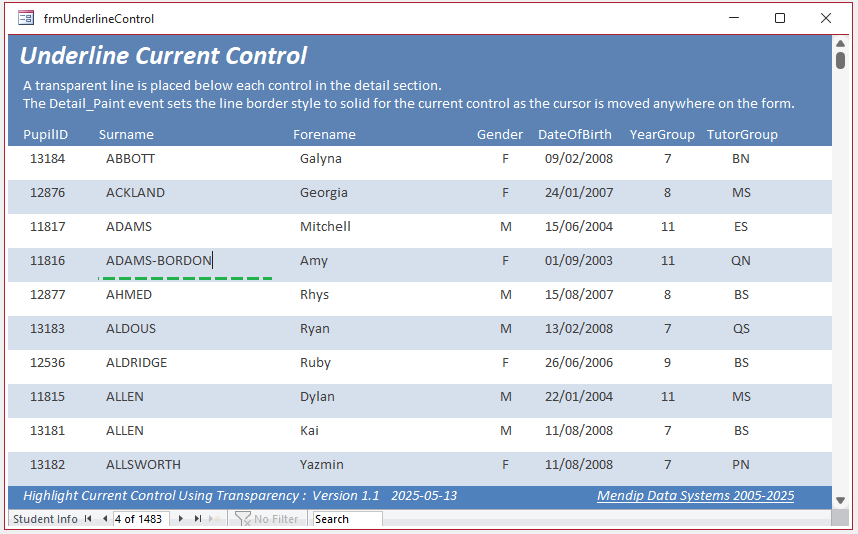 Dash Underline Control
