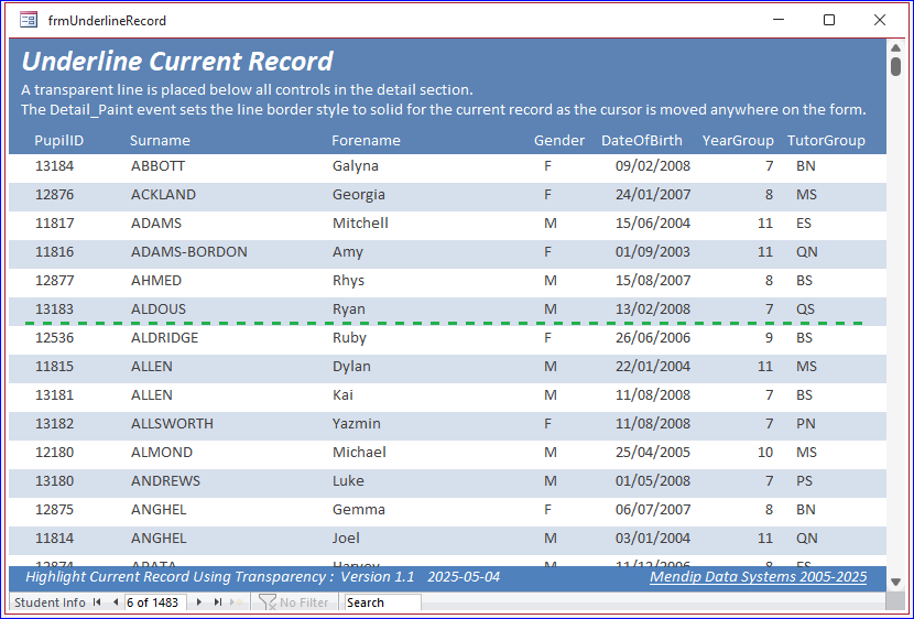 Dash Underline Record