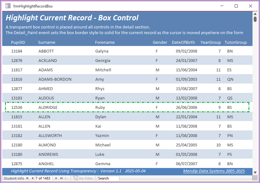 Highlight Current Record - Box Control