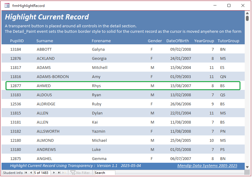 Highlight Current Record Using Transparency