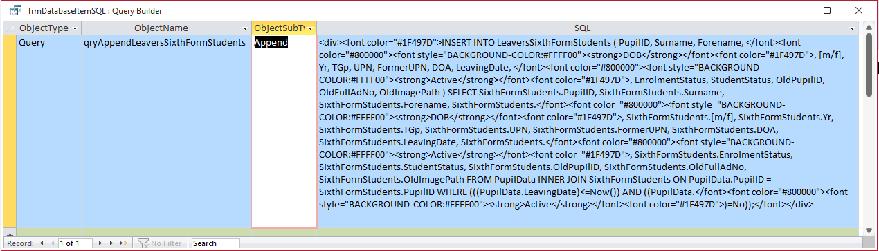 Query SQL Rich Text